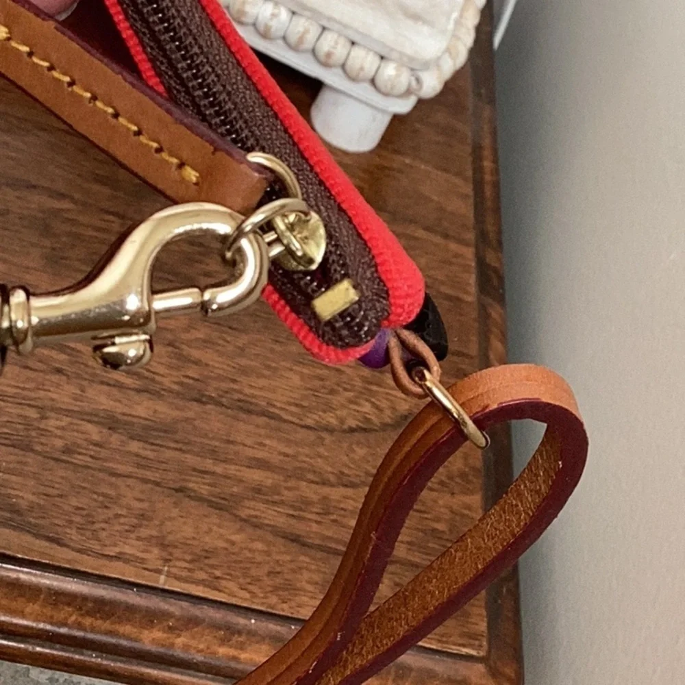Dooney & Bourke black, red and purple nylon clutch, wristlet, zipper pouch